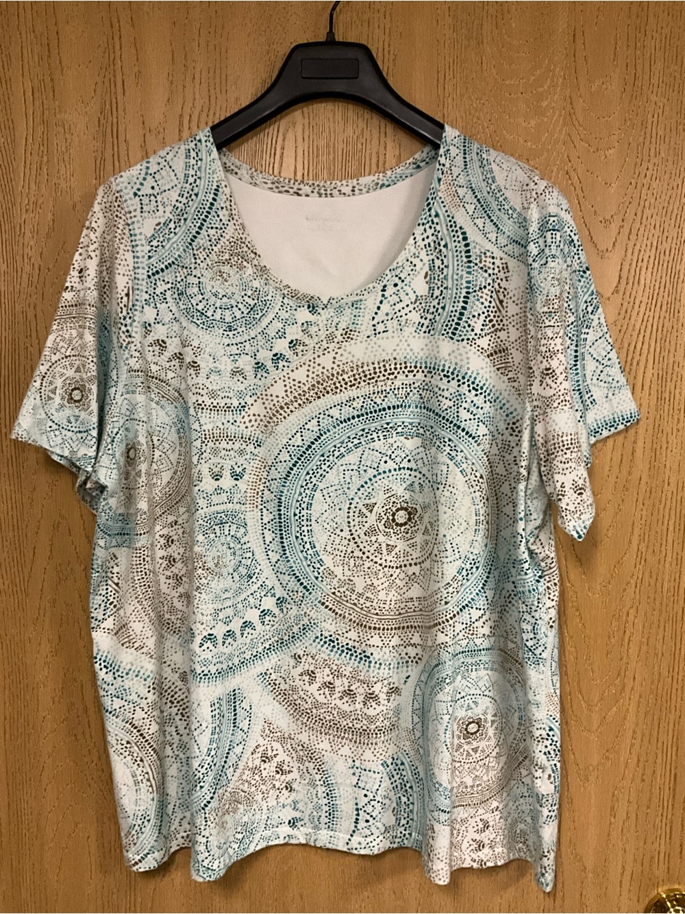 Catherines Teal and White Short-Sleeve Printed Tee